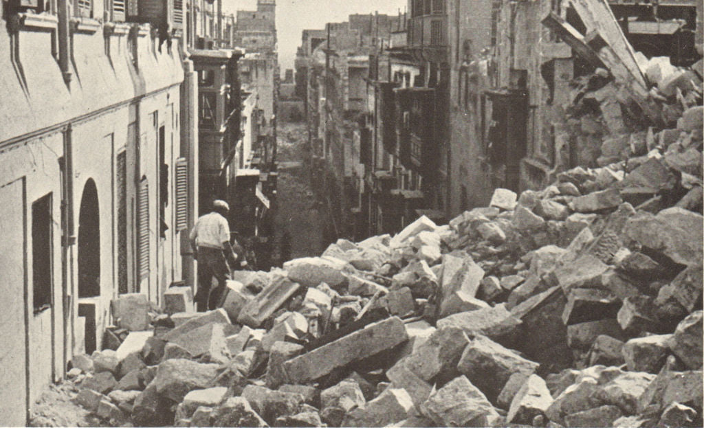 Bomb damage at Valetta, May 1942. World War 2. Royal Air Force. Malta 1954